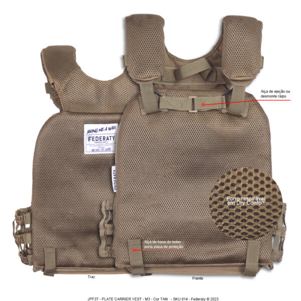 Colete Tático Modular PLATE CARRIER VEST M3 TAN - Imagem 4