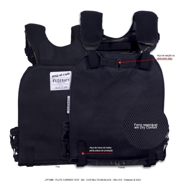 Colete Tático Modular PLATE CARRIER VEST M3 MULTICAM BLACK - Imagem 4