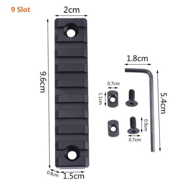 Trilho Metal 9(10cm) Slots Preto p/ M-Lock